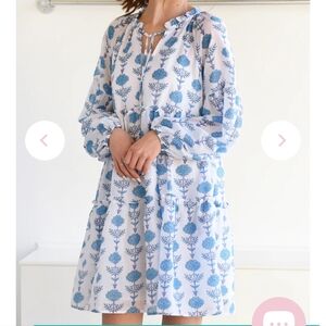 J.Marie blue/white long sleeve  ruffle dress size small